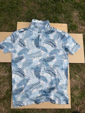 Men's Blue Palm Leaf Polo Shirt